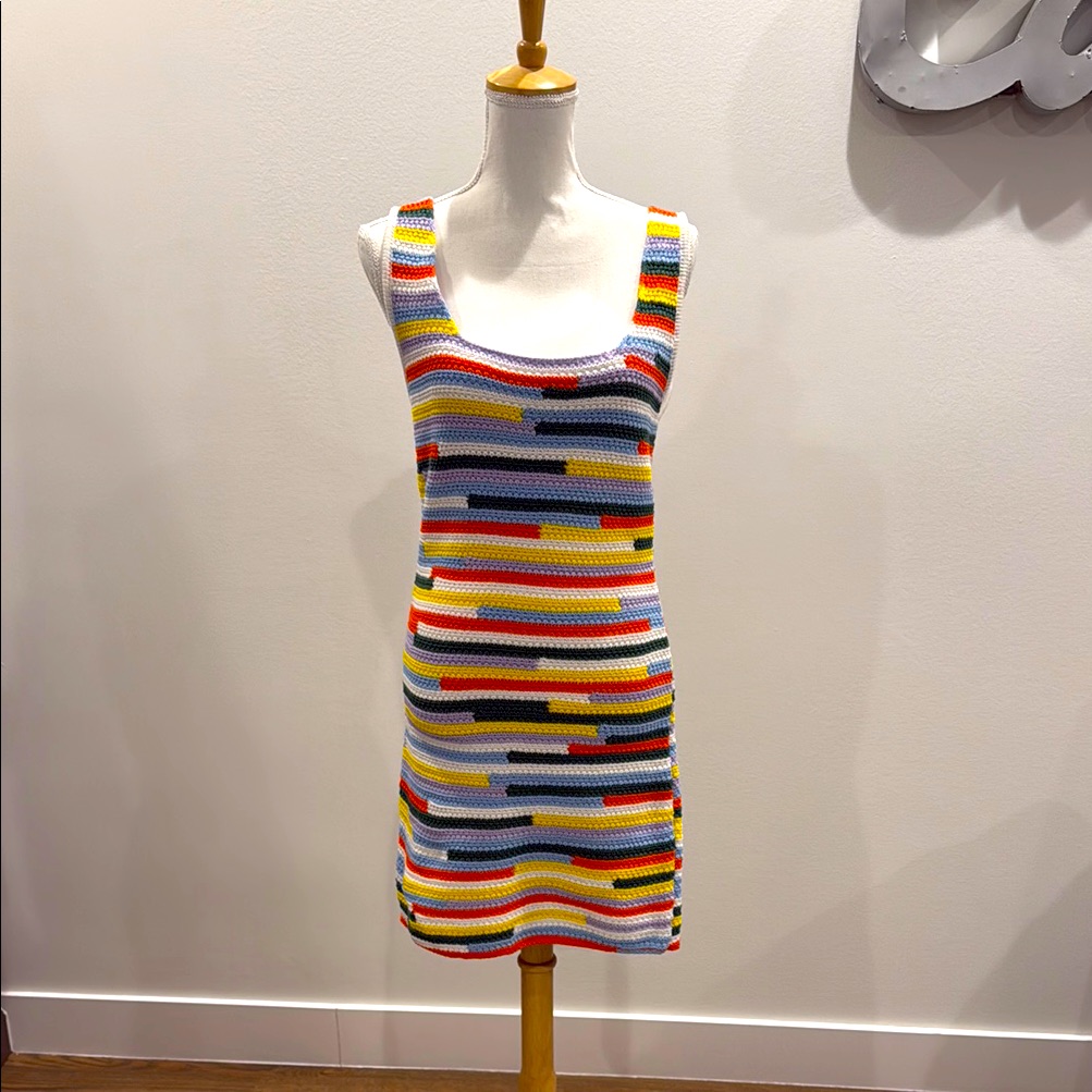 Amotea Multicolor Striped Crochet Dress: Size 42 Pristine Condition Barely Worn